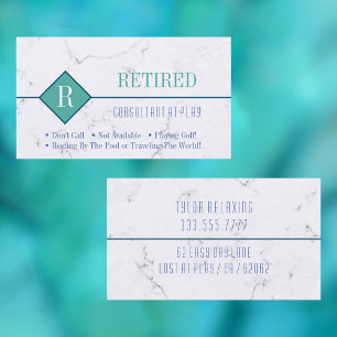 Carte De Visite Drôle Retraité, Marbre Blanc, Blague DIY Bleu Turq