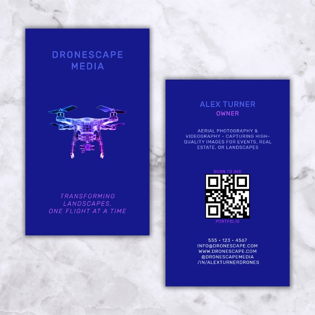 Carte De Visite Drone Pilot Photographie QR Code moderne noir (Créateur téléchargé)