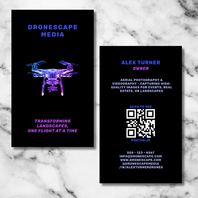Carte De Visite Drone Pilot UAV Photographie QR Code Futuristique (Créateur téléchargé)