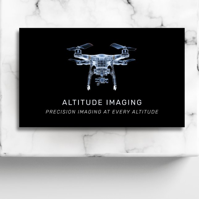 Carte De Visite Drone Pilot UAV Photographie QR Code moderne noir (Créateur téléchargé)