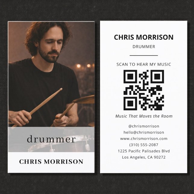 Carte De Visite Drummer Musician QR Code Photo (Créateur téléchargé)