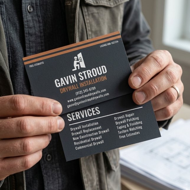 Carte De Visite Drywall Installation Modern Charcoal & Copper (Créateur téléchargé)