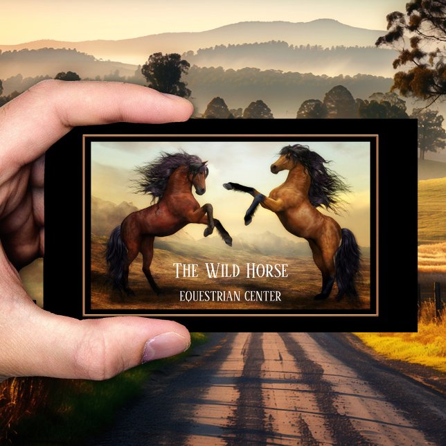 Carte de visite du centre de formation équestre (Business card featuring a painting of two wild horses - equine guided coaching - equestrian)