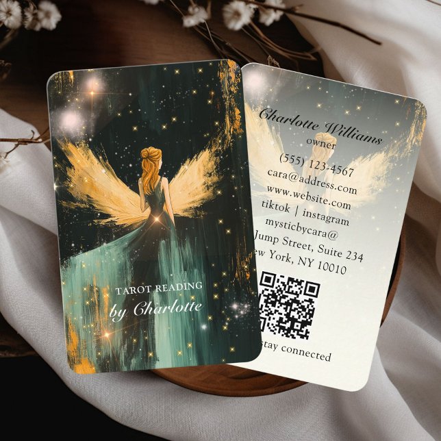 Carte de visite du code QR de Tarot, Wings-Univers (Tarot, Universe-Wings-Woman QR Code Business Card)