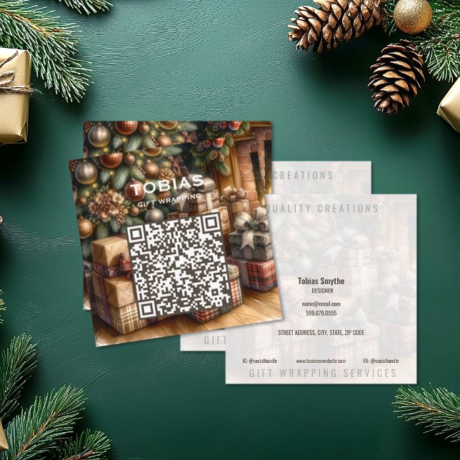 Carte de visite du code QR des fêtes de Noël (Christmas Holiday QR Code Square Business Cards (front and back))