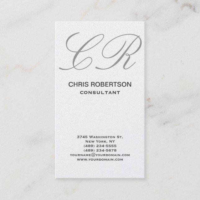 Carte de visite du consultant en monogramme gris (Devant)