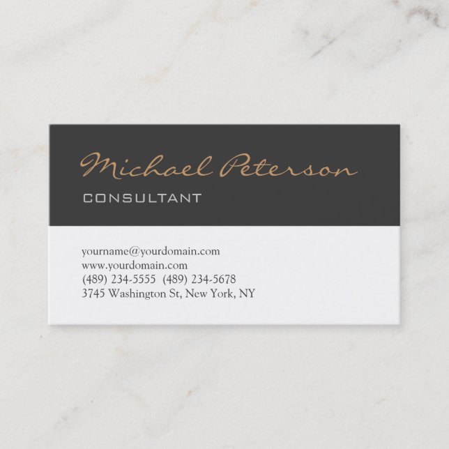 Carte de visite du consultant en script blanc gris (Devant)
