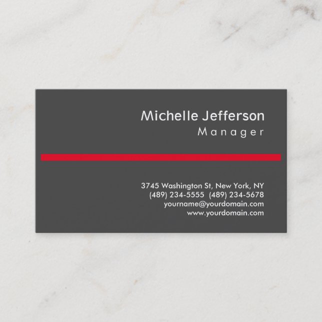 Carte de visite du gestionnaire tendance Grey Red  (Devant)