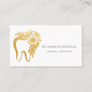 Carte de visite du logo Dentist Tooth Floral Gold