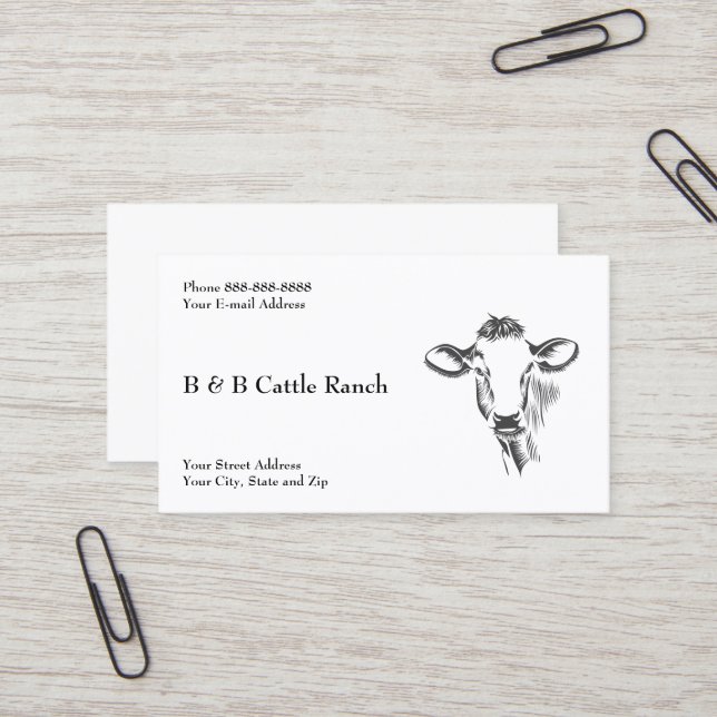 Carte de visite du ranch de la ferme des bovins (Devant/Arrière en situation)