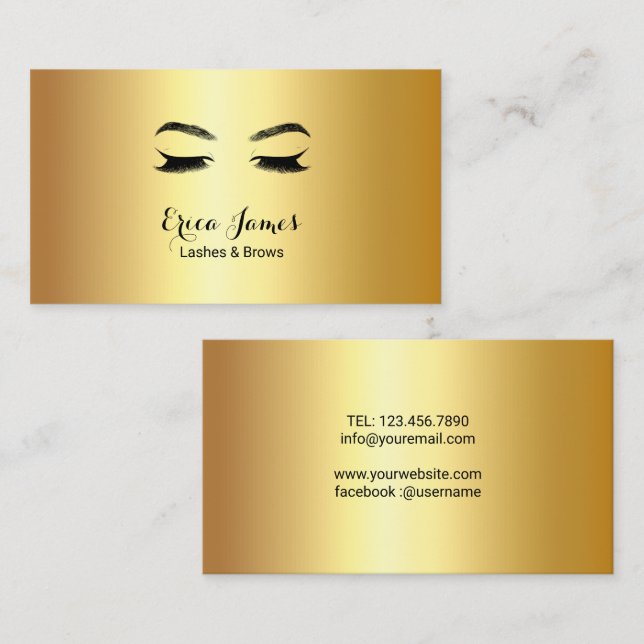 Carte de visite du salon de beauté Golden Lashes & (Devant / Derrière)