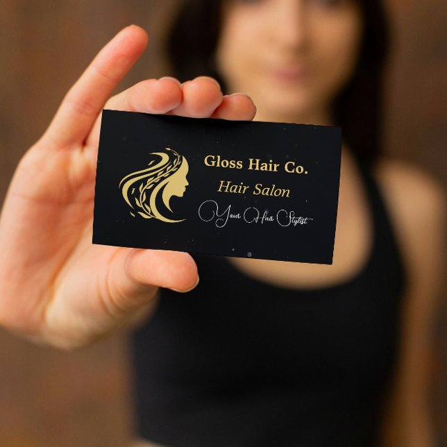 Carte de visite du salon de coiffure élégant noir  (Créateur téléchargé)