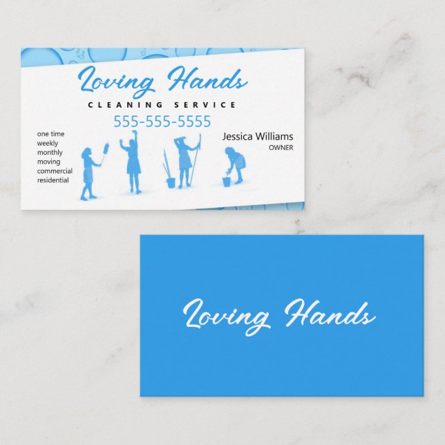 Carte de visite du service de nettoyage bleu clair (Devant / Derrière)