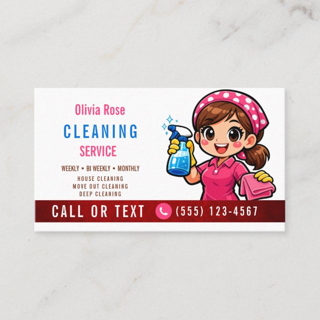 Carte de visite du service de nettoyage de maison  (Devant)