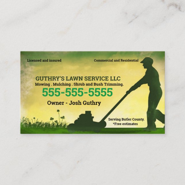 Carte de visite du service de pelouse de poussée (Devant)