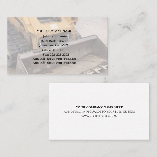 Carte de visite du service d'excavation (Devant / Derrière)