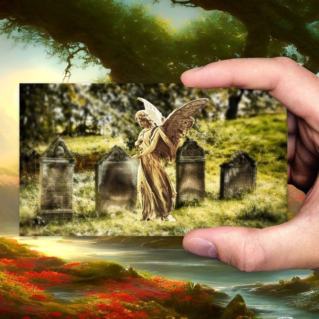 Carte de visite d'un directeur de funérailles au c (Business card with an image of an angel blessing the deceased on the cemetery - undertaker - funeral)