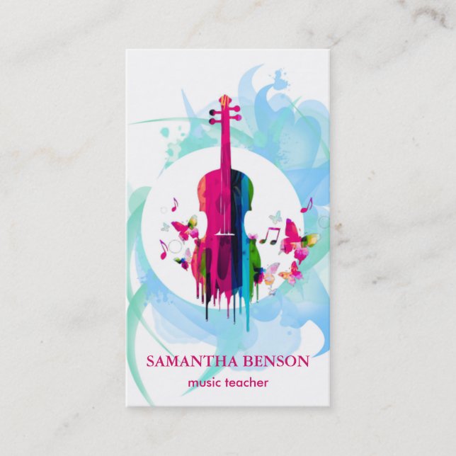 Carte de visite d'un musicien élégant avec note de (Devant)