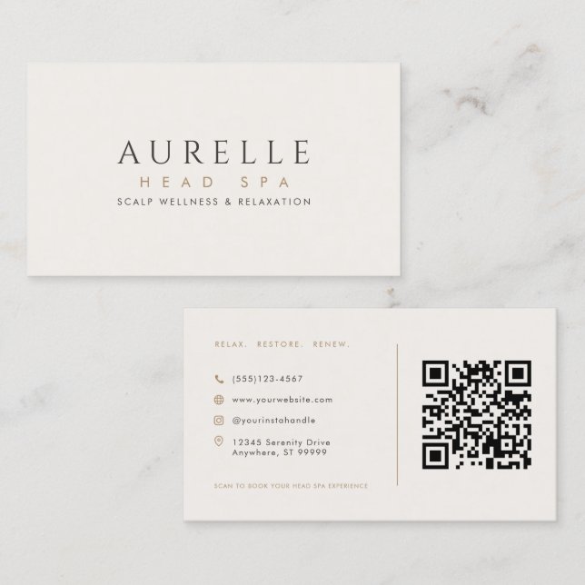 Carte de visite d'un salon de spa crânien de luxe  (Devant / Derrière)
