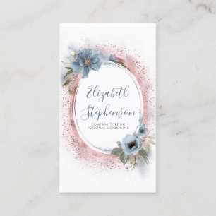 Carte De Visite Dusty Blue et Rose Gold Parties scintillant Floral