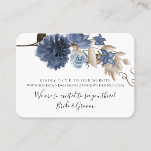 Carte De Visite Dusty Blue Navy Floral Élégant Mariage de verdure