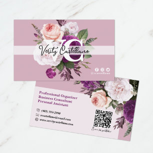 Carte De Visite Dusty Mauve Vintages Roses Floral Simple Personnel