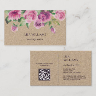 Carte De Visite Dusty Pink Watercolor Flowers Kraft
