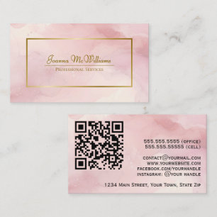 Carte De Visite Dusty Rose Abstrait Aquarelle et Gold QR Code