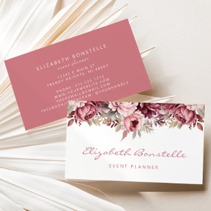 Carte De Visite Dusty Rose Bourgogne Aquarelle Florale