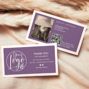 Carte De Visite Dusty violet minimaliste logo Qr commander merci