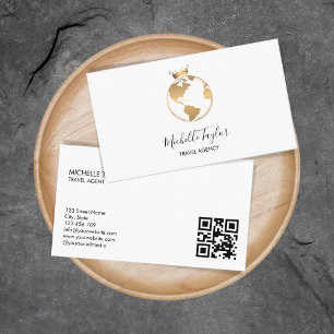 Carte De Visite Earth Globe Word Map Agence de voyage Code QR de l