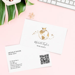 Carte De Visite Earth Globe Word Map Agence de voyage Code QR de l
