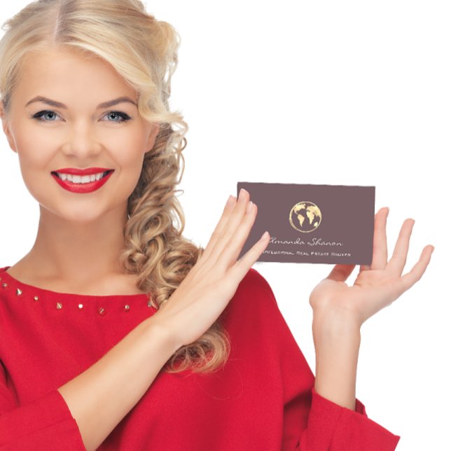 Carte De Visite Earth Globe Word Map Agence de Voyage QRCode Gold (Créateur téléchargé)