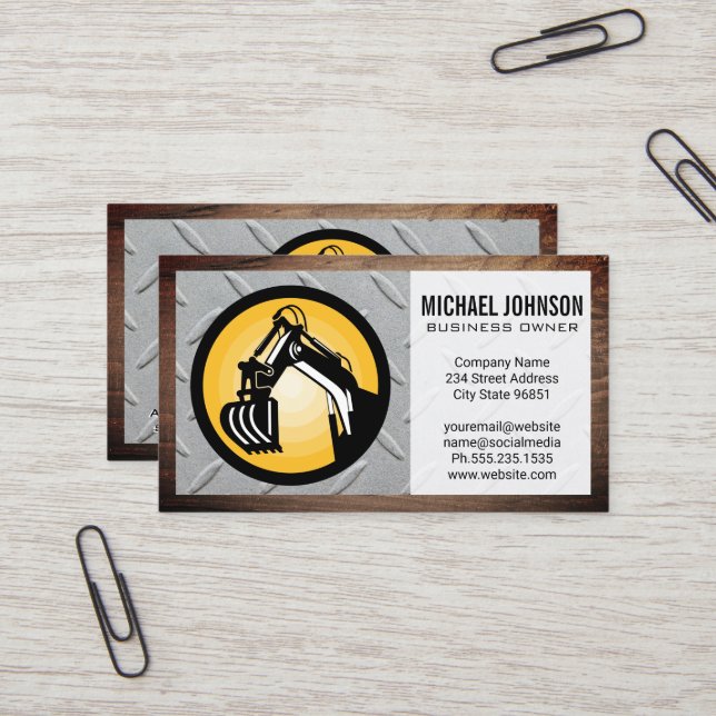 Carte De Visite Earth Mover | Acier et bois (Devant/Arrière en situation)