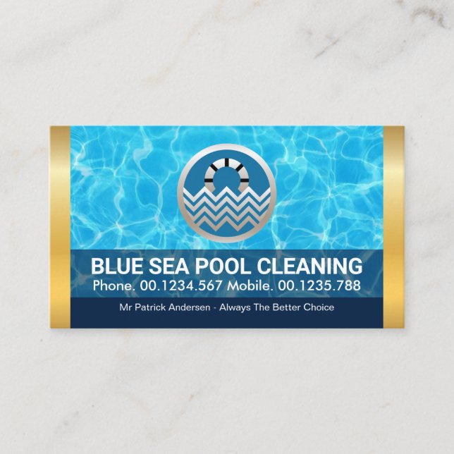 Carte De Visite Eaux de piscine élégantes Bandes d'or (Devant)