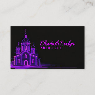 Carte De Visite Ébauche d'église orthodoxe violette sur fond noir