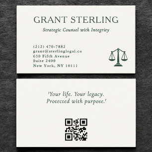Carte De Visite Écaille de Justice Émeraude Vert Code QR Légal