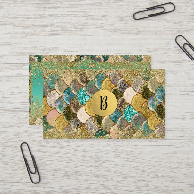 Carte De Visite Écaille de Sirène Multi Couleur Paillettes Glamour (Devant/Arrière en situation)