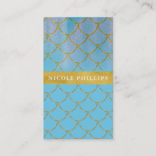 Carte De Visite Écailles de sirène scintillantes bleu et or glamou