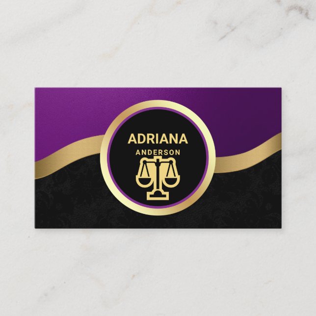 Carte De Visite Échelle de Justice Avocat Or Pourpre Royale (Devant)