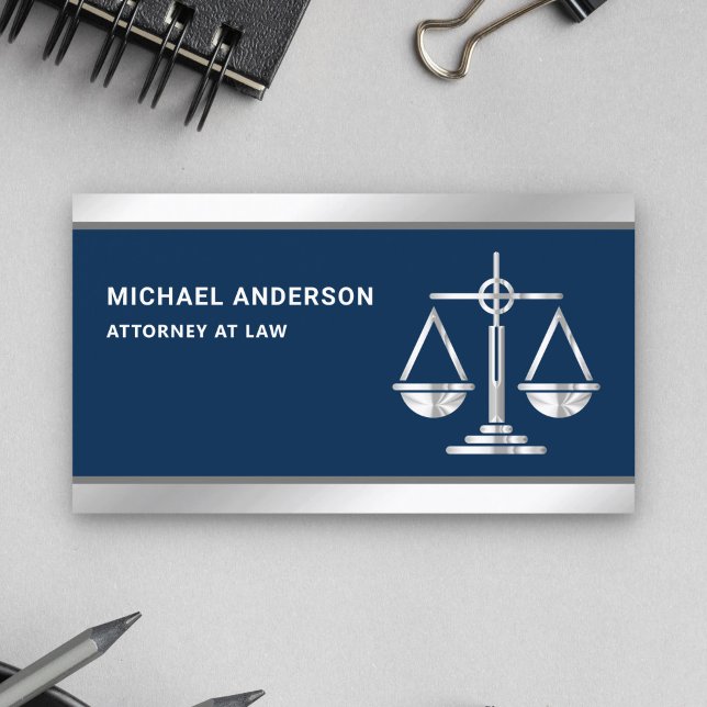Carte De Visite Échelle de justice bleu marine argentée Avocat Jur (Créateur téléchargé)