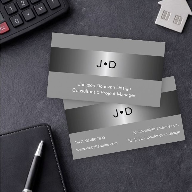 Carte De Visite Eclectique Black Grey Argent Luxe Art Métallique (Créateur téléchargé)