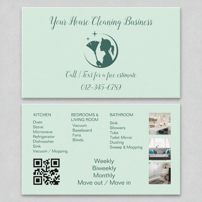 Carte De Visite Eco Green Maid Cleanhouse QR Code Sparkling (Créateur téléchargé)
