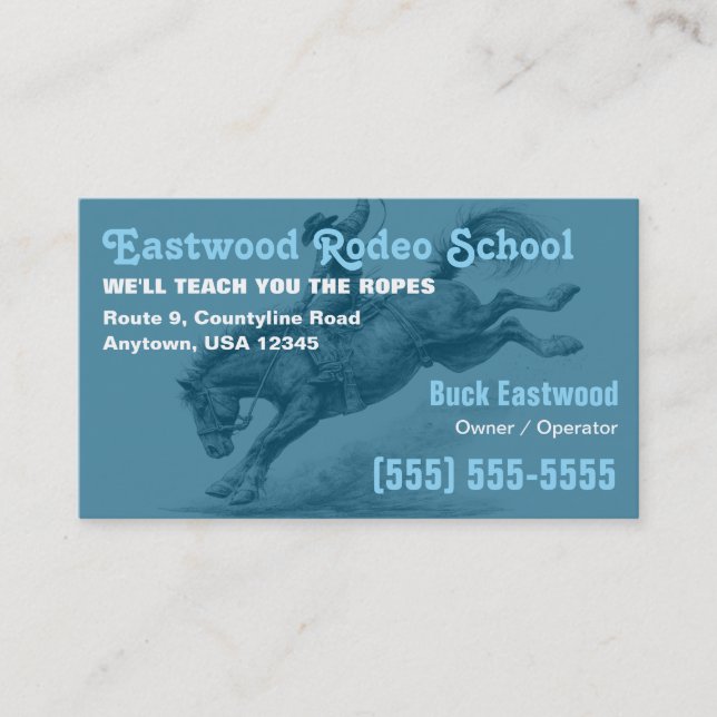 Carte De Visite École de Rodéo | Entraînement de Cowboy sur Cheval (Devant)