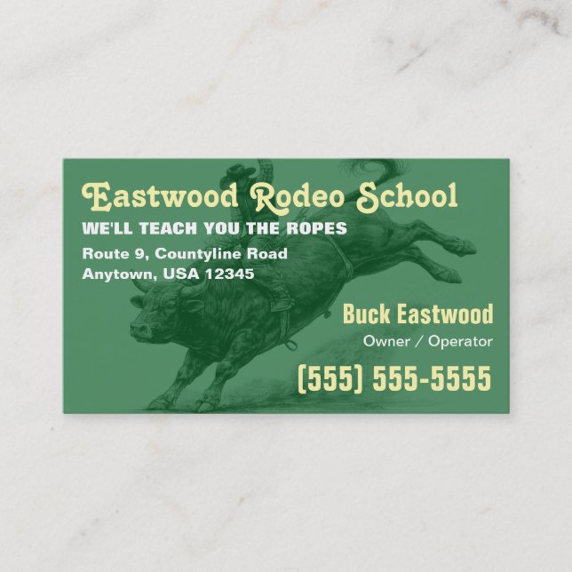 Carte De Visite École de Rodéo | Formation de Cavalier de Taureau  (Devant)