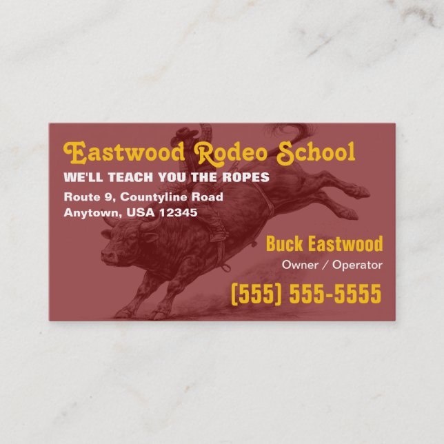 Carte De Visite École de Rodéo | Formation de Cavalier de Taureau  (Devant)
