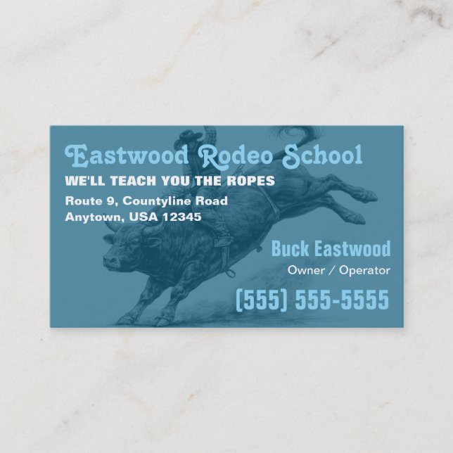Carte De Visite École de Rodéo | Formation de Cavalier de Taureau  (Devant)