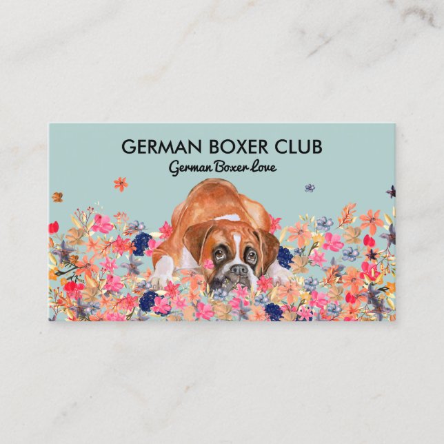 Carte De Visite École d'obéissance canine Boxer vert Aquarelle Chi (Devant)
