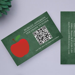 Carte De Visite École enseignant Rouge Pomme Chalkboard QR Code