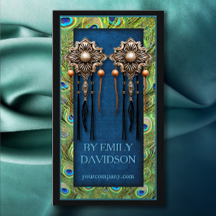 Carte De Visite Écran à bijoux tendance Peacock Feathes Bleu